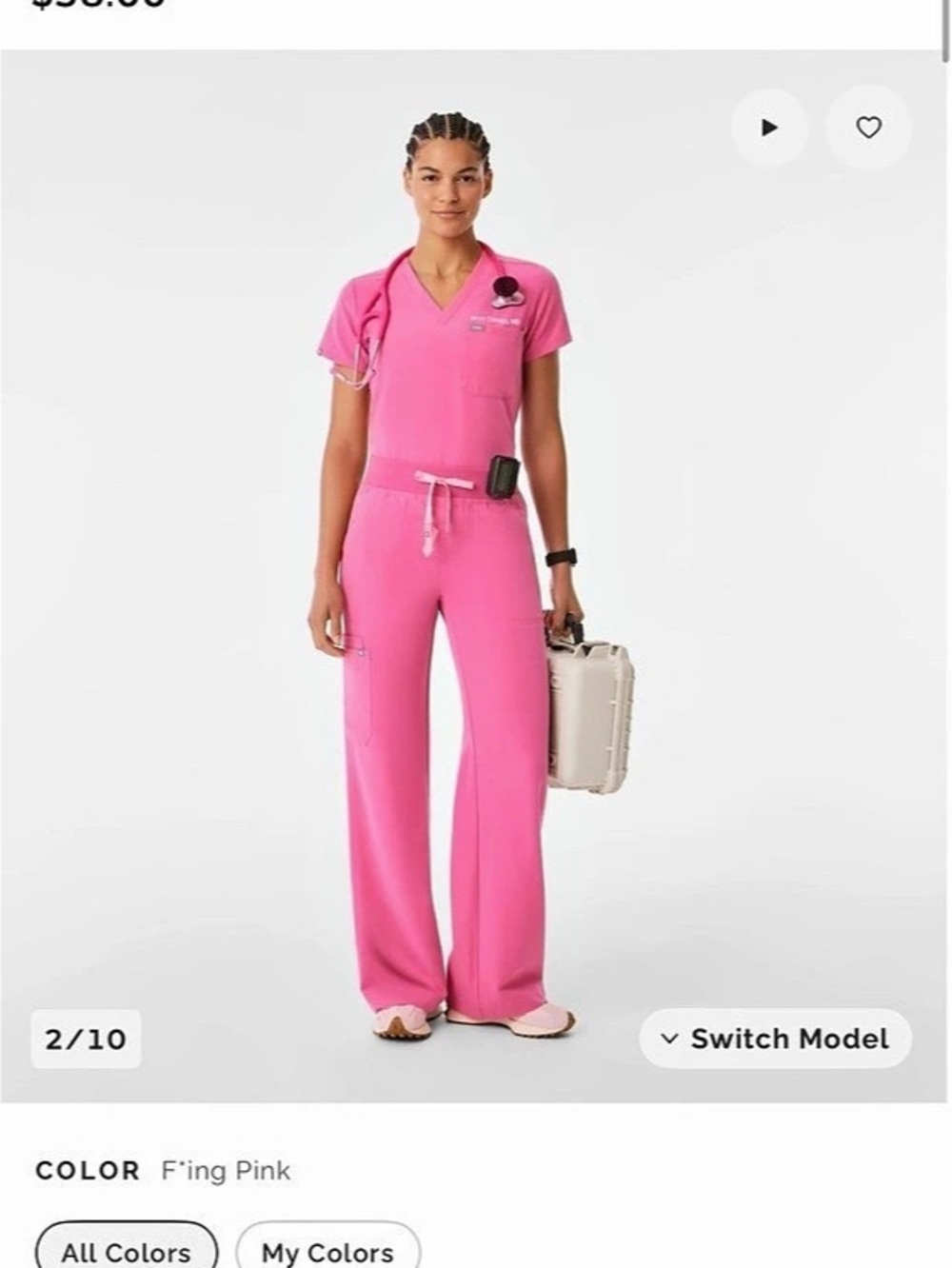 FIGS Isabel High-Rise Wide-Leg Scrub Pant and Catarina Top F*ing Pink